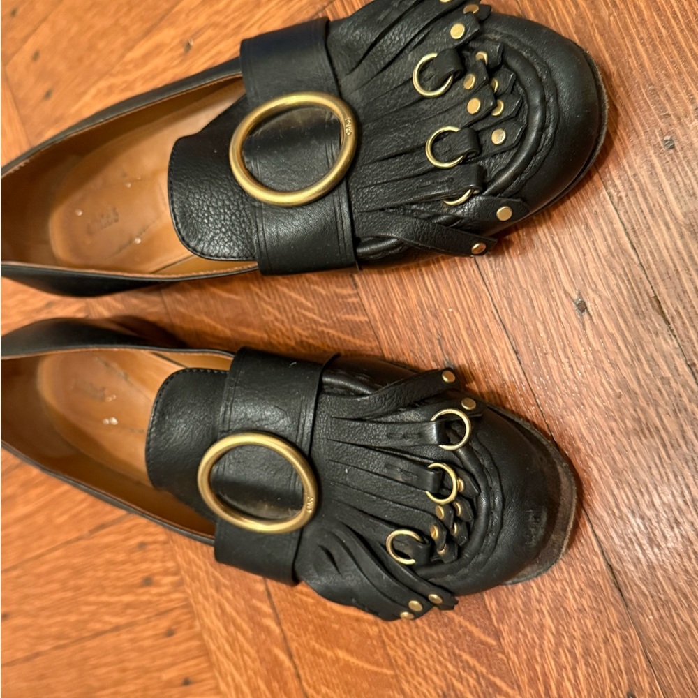 Black Leather Loafers with Gold Accents - Picture 4 of 4